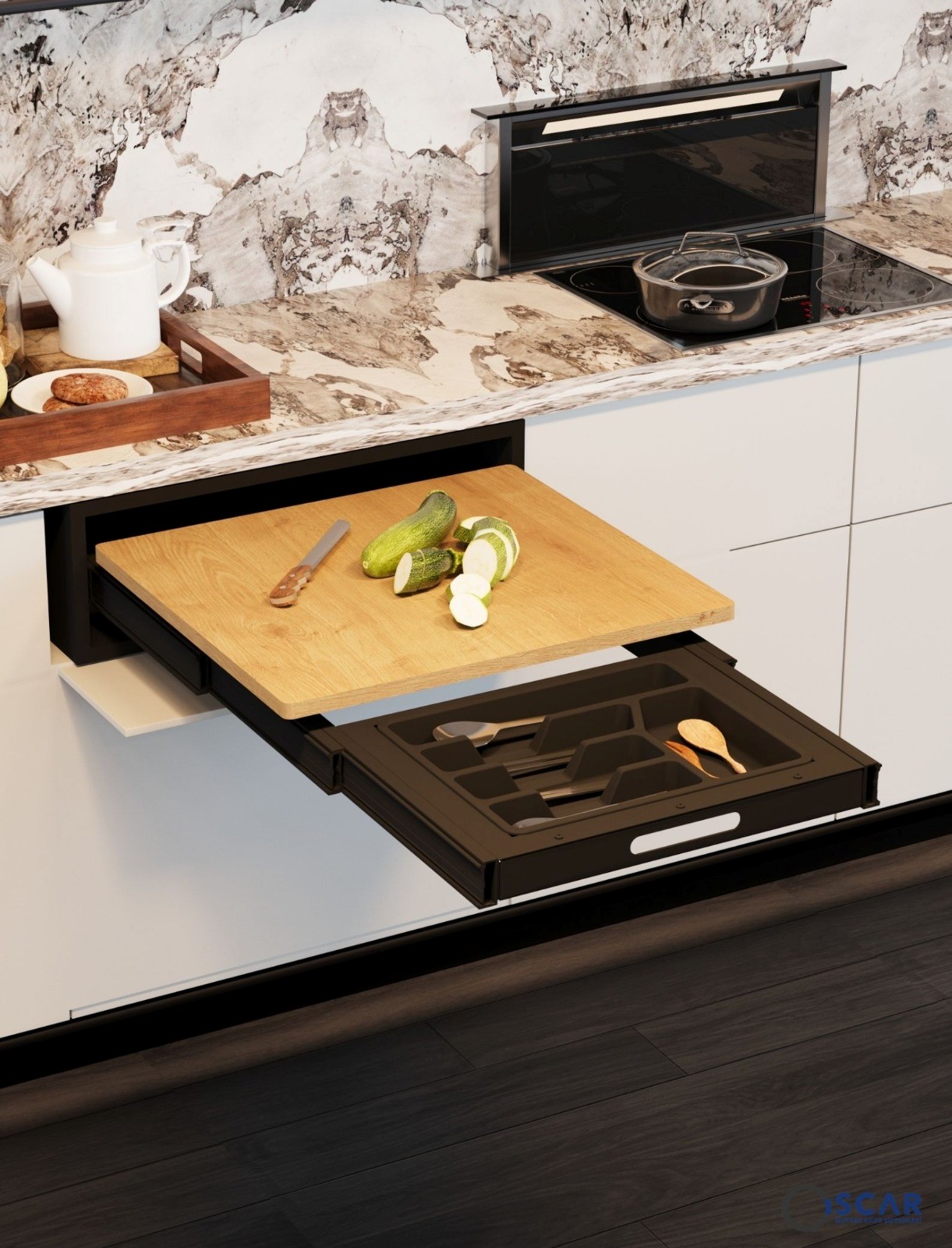 PULL-OUT WORKTOP WITH CUTLERY DRAWER